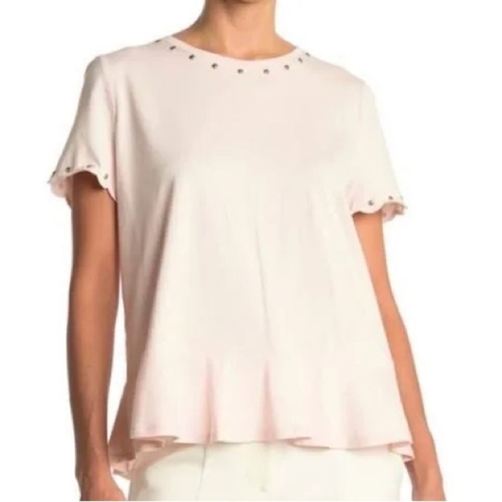 Kate Spade pink sand peplum studded top